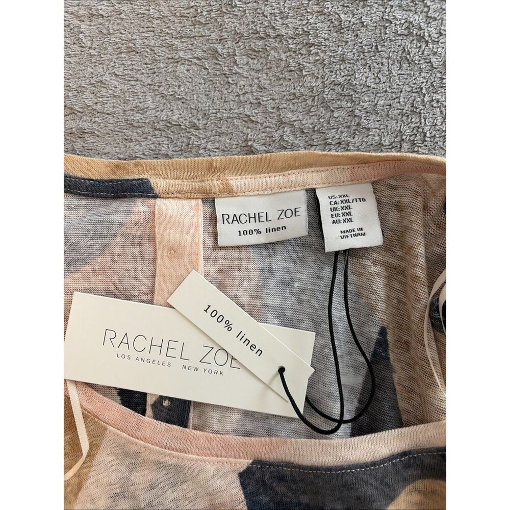 RACHEL ZOE NWOT Women’s XXL T Shirt Linen Plus Size Colorful Boho Retro Coastal - Picture 3 of 9